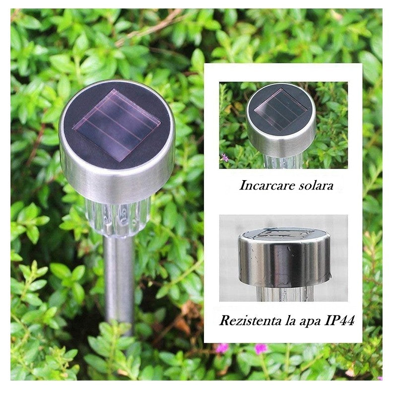 Lampa Solara LED de Gradina, Senzor Miscare si Protectie IP44, Inox si Plastic, Lumina Alba Rece 5500K, Argintiu, Set 12 Bucati, 29 x 4.5 cm