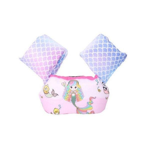 Vesta De Salvare Pentru Copii Cu Aripioare De Inot Si Centura Reglabila, Material PVC Rezistent, Model Sirena, 2-7 Ani, Roz