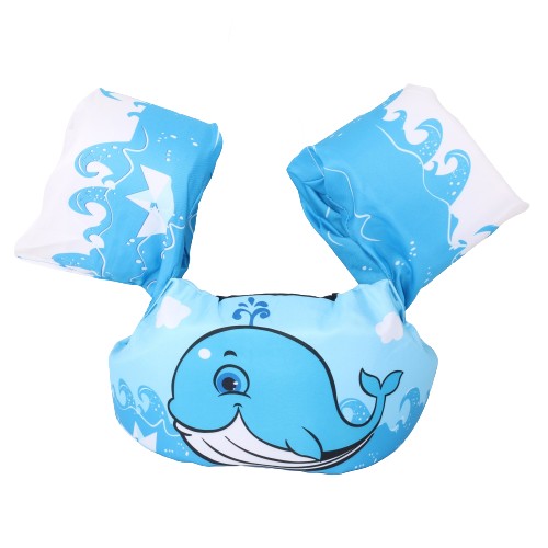 Vesta de Salvare pentru Copii cu Aripioare de Inot, Centura Plutitoare Reglabila pentru Invatarea Inotului, Material PVC, 2-7 Ani, Albastru Model Balena