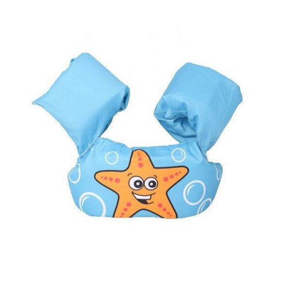 Vesta de Salvare pentru Copii cu Aripioare de Inot, Centura Plutitoare Reglabila, Material PVC Rezistent, Varsta 2-7 Ani, Albastru cu Model Stea de Mare