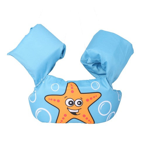 Vesta de Salvare pentru Copii cu Aripioare de Inot, Centura Plutitoare Reglabila, Material PVC Rezistent, Varsta 2-7 Ani, Albastru cu Model Stea de Mare
