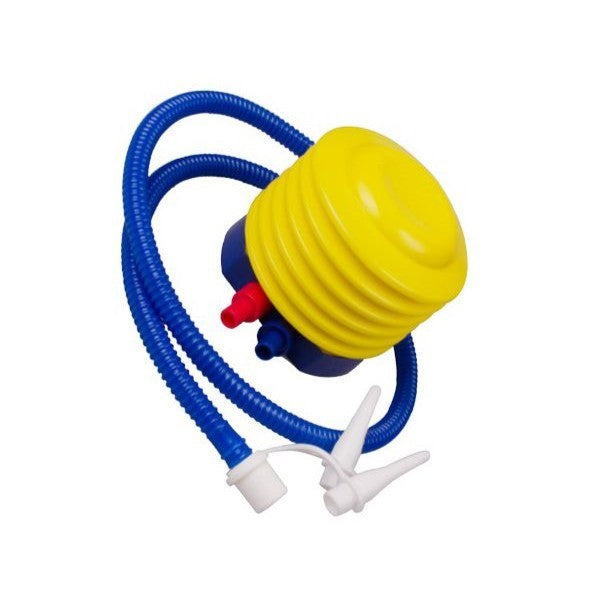 Pompa de Picior Air Step pentru Saltele si Mingi, Actiune Duala cu 3 Adaptoare de Valva, Plastic Rezistent, 13 cm, Galben-Albastru