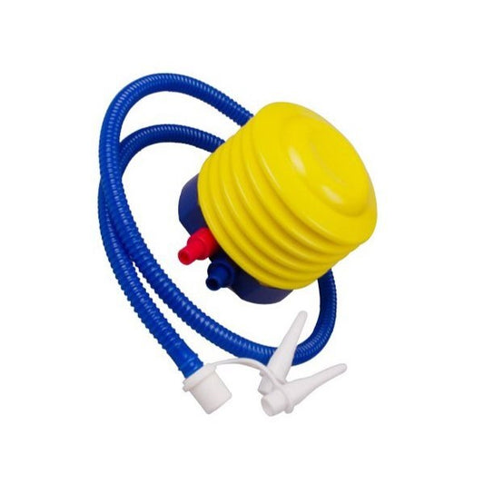 Pompa de Picior Air Step pentru Saltele si Mingi, Actiune Duala cu 3 Adaptoare de Valva, Plastic Rezistent, 13 cm, Galben-Albastru