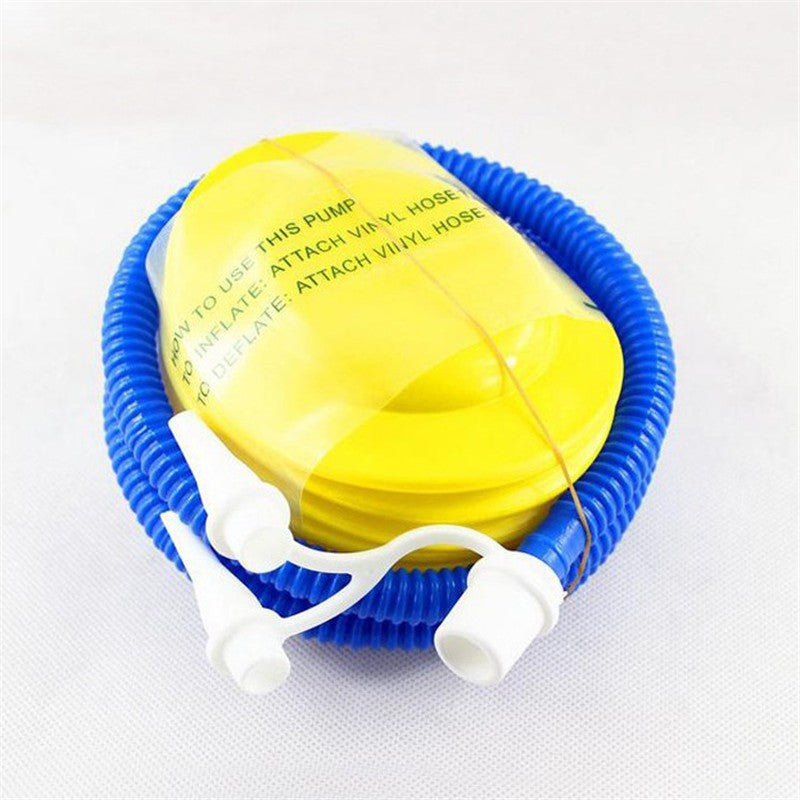 Pompa de Picior Air Step pentru Saltele si Mingi, Actiune Duala cu 3 Adaptoare de Valva, Plastic Rezistent, 13 cm, Galben-Albastru
