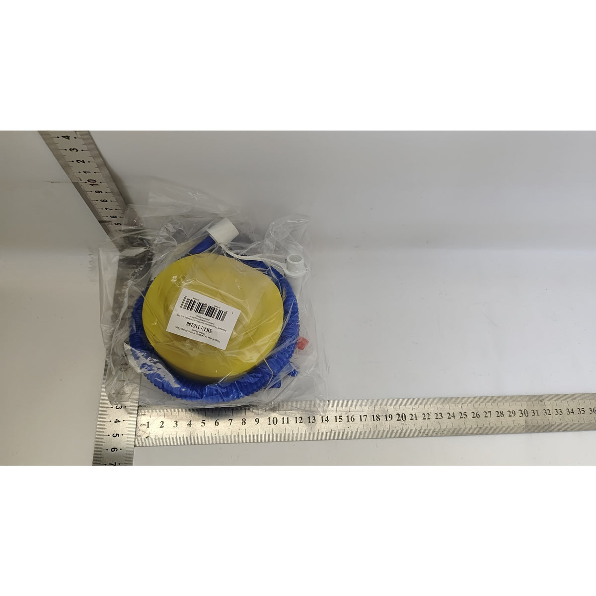 Pompa de Picior Air Step pentru Saltele si Mingi, Actiune Duala cu 3 Adaptoare de Valva, Plastic Rezistent, 13 cm, Galben-Albastru