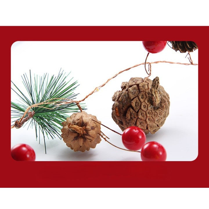 Instalatie Craciun cu 20 LED-uri, Decoratiune cu Ace, Conuri de Pin si Clopotei, Alimentare cu Baterii, Cupru si Plastic, 2 m, Alb Cald