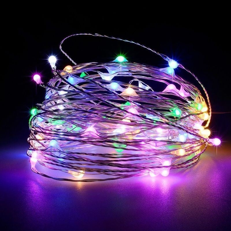 Instalatie de Craciun Tip Sir, 100 LED-uri, Telecomanda cu 8 Functii de Lumina, Fir din Cupru si Plastic Anti-inghet, Alimentare cu Baterii, Lungime 10 m, Multicolor
