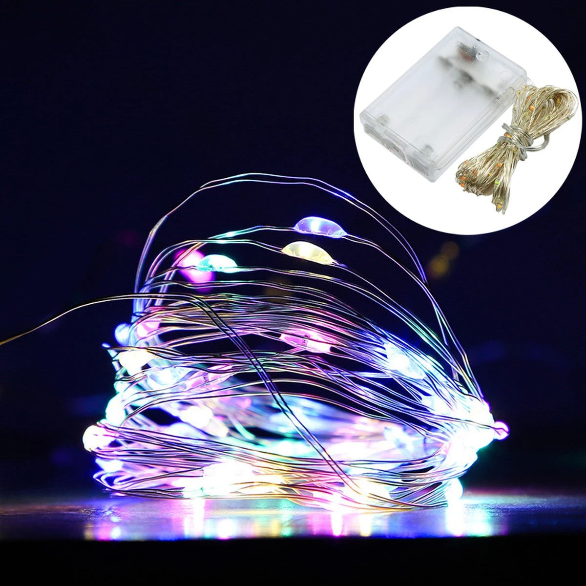 Instalatie de Craciun Tip Sir, 100 LED-uri, Telecomanda cu 8 Functii de Lumina, Fir din Cupru si Plastic Anti-inghet, Alimentare cu Baterii, Lungime 10 m, Multicolor