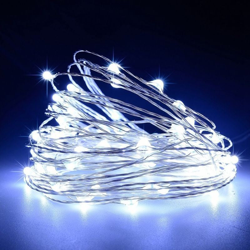 Instalatie de Craciun cu 200 LED-uri, Decoratiune Luminoasa Tip Sir, Telecomanda cu 8 Functii, Alimentare Baterii, Fir Cupru Transparent, 20 m, Alb Rece