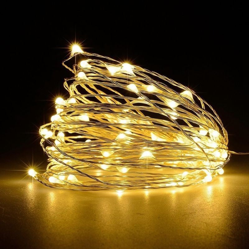 Instalatie Craciun Liniara, 200 LED-uri, Telecomanda cu 8 Functii, Alimentare cu Baterii, Fir Cupru Anti-inghet, Lungime 20 m, Alb Cald