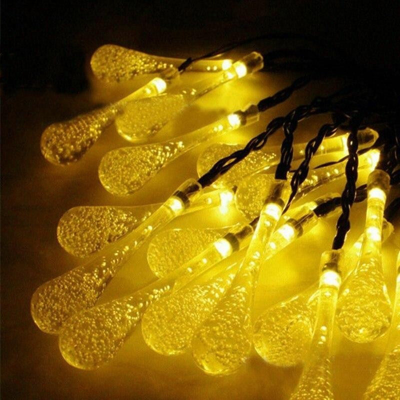 Instalatie Craciun Solara, Tip Picaturi de Apa, Senzor de Lumina, Rezistenta la Exterior, 20 LED, 5 m, Alb Cald