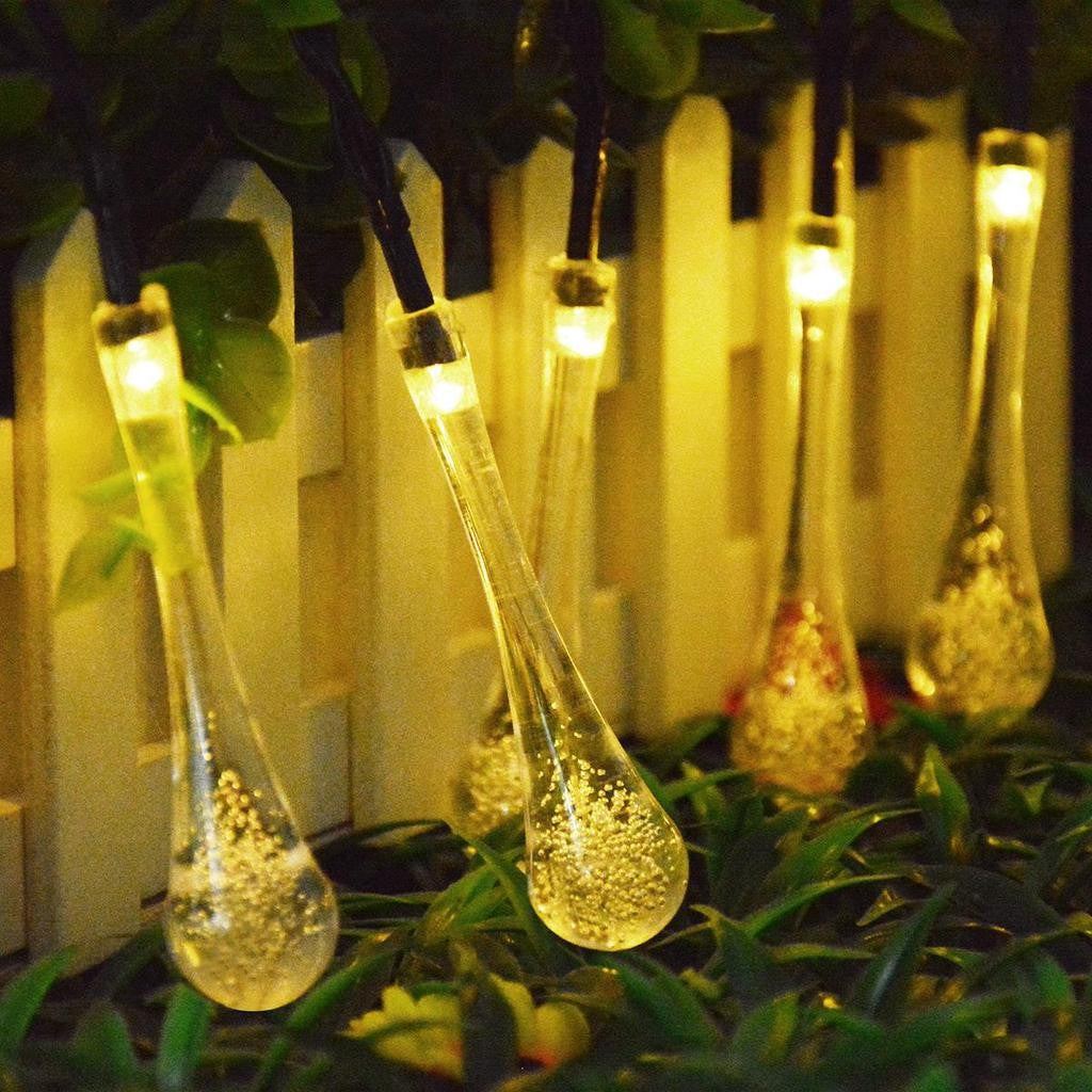 Instalatie Craciun Solara, Tip Picaturi de Apa, Senzor de Lumina, Rezistenta la Exterior, 20 LED, 5 m, Alb Cald