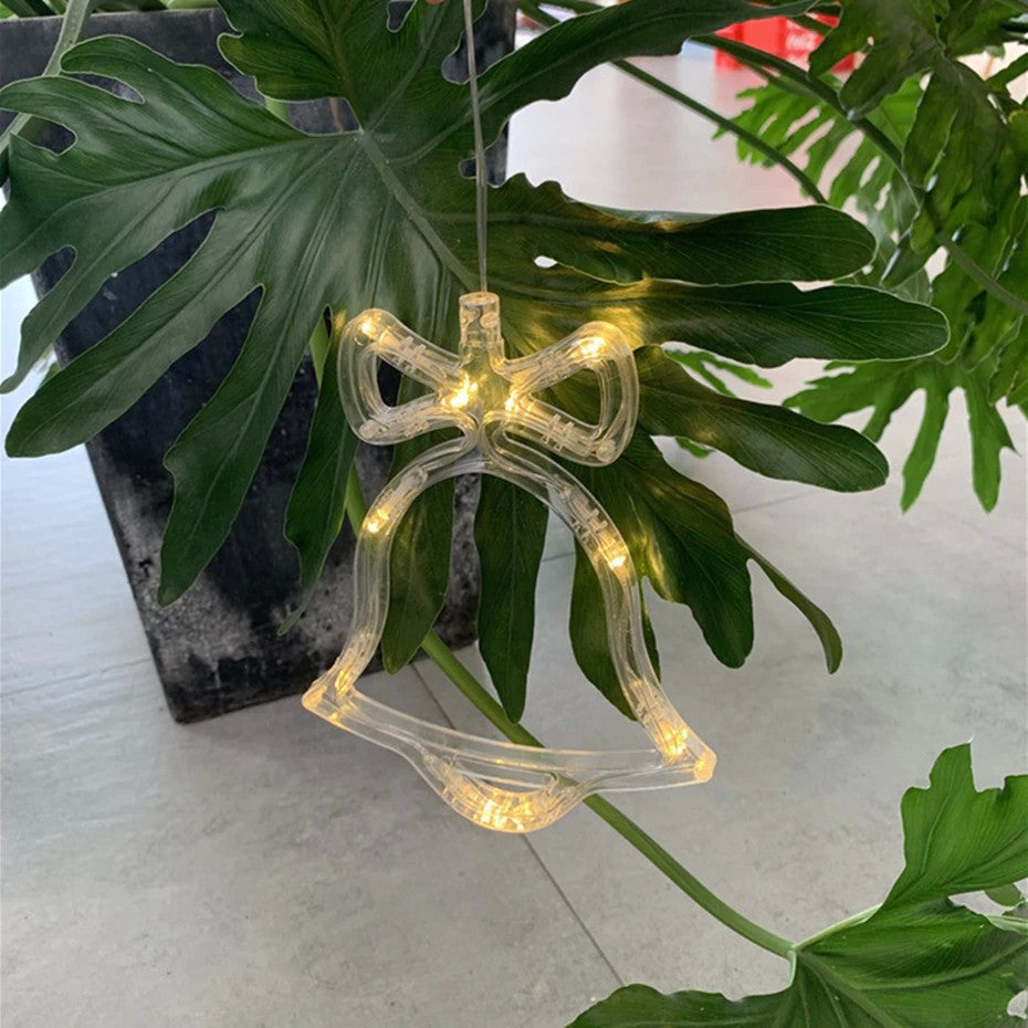 Decoratiune de Craciun Clopotel, Figurina Luminoasa cu Ventuza pentru Geam, Plastic, LED Alb Cald, 15x18 cm