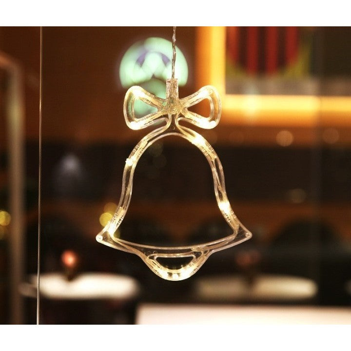 Decoratiune de Craciun Clopotel, Figurina Luminoasa cu Ventuza pentru Geam, Plastic, LED Alb Cald, 15x18 cm