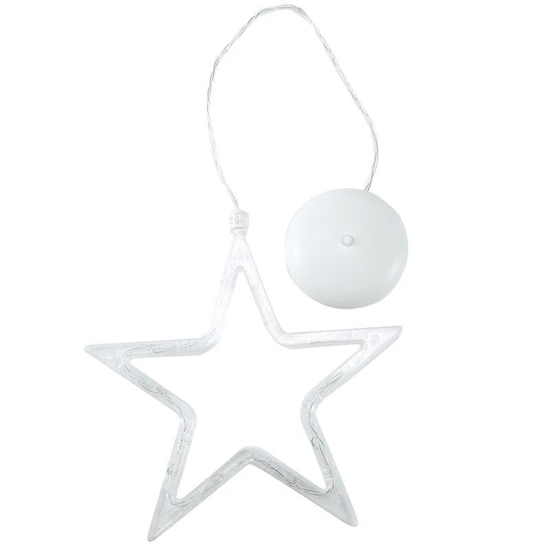 Stea Craciun Luminoasa cu Ventuza pentru Geam, Figurina Decorativa LED, Plastic, 19x18 cm, Alb Cald