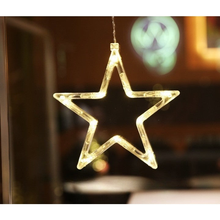 Stea Craciun Luminoasa cu Ventuza pentru Geam, Figurina Decorativa LED, Plastic, 19x18 cm, Alb Cald