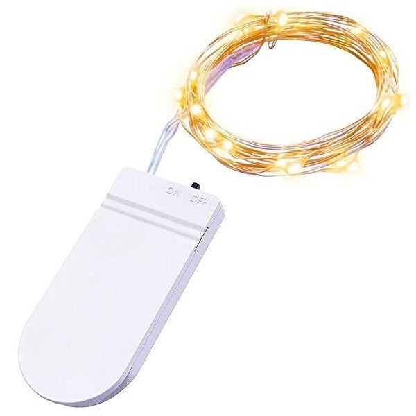 Instalatie Craciun cu 50 LED-uri, Sir Luminos cu Fir din Cupru, Alimentare pe Baterii CR2032, Rezistenta la Inghet, Utilizare Interior si Exterior, Lungime 5 m, Culoare Alb Cald