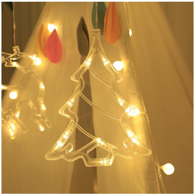 Decoratiune de Craciun Luminoasa, Brad cu LED si Ventuza pentru Geam, Figurina Suspendata din Plastic, Alimentare Baterii, Alb Cald, 21x13 cm