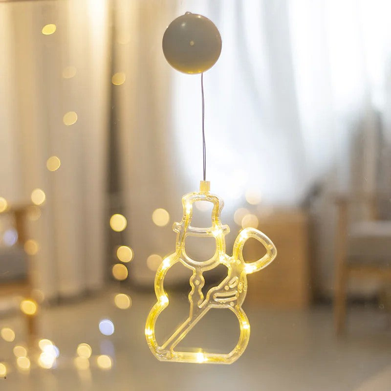 Decoratiune de Craciun Luminoasa Om de Zapada, cu Ventuza si Led Alb Cald, Plastic, 19x18 cm