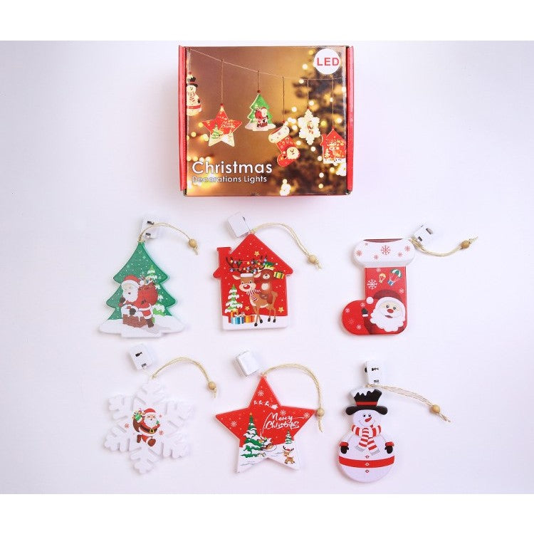 Set 6 Decoratiuni De Craciun Luminoase Cu Led, Ornamente Pentru Brad Si Camera, Lumina Calda, Figurine Din Plastic, Alimentare Baterii, Set 6 Piese