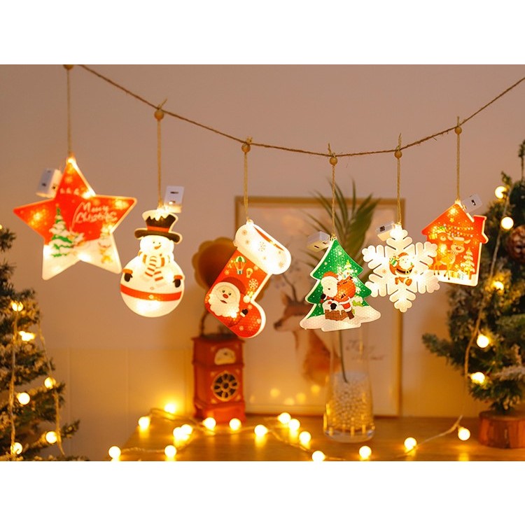 Set 6 Decoratiuni De Craciun Luminoase Cu Led, Ornamente Pentru Brad Si Camera, Lumina Calda, Figurine Din Plastic, Alimentare Baterii, Set 6 Piese