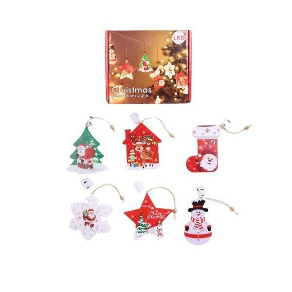 Set 6 Decoratiuni De Craciun Luminoase Cu Led, Ornamente Pentru Brad Si Camera, Lumina Calda, Figurine Din Plastic, Alimentare Baterii, Set 6 Piese