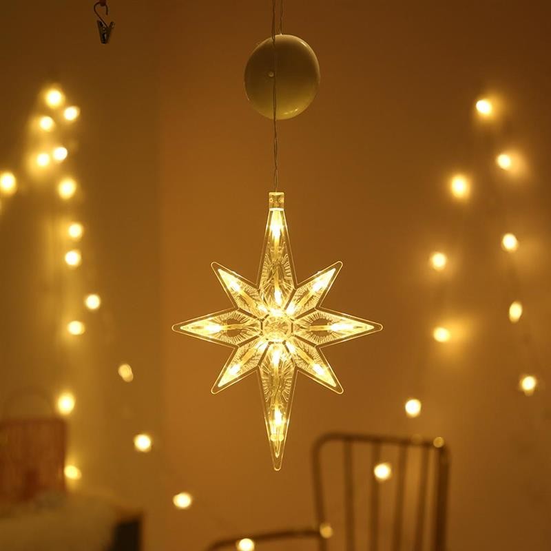 Decoratiune de Craciun Luminoasa in Forma de Fulg, Figurina LED cu Ventuza pentru Geam, Plastic, Alimentare 3 Baterii AA, Alb Cald