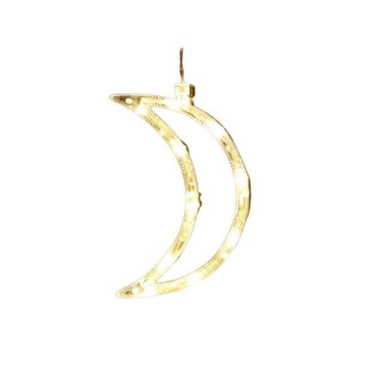 Decoratiune de Craciun Luminoasa in Forma de Luna, Figurina LED cu Ventuza pentru Geam, Plastic, Lumina Alb Cald, 18.5x12 cm
