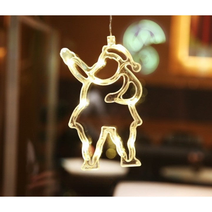 Decoratiune de Craciun Luminoasa pentru Geam, Figurina Mos Craciun cu LED, Montare cu Ventuza, Plastic, Alb Cald, 21x13 cm