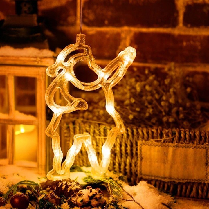 Decoratiune de Craciun Luminoasa pentru Geam, Figurina Mos Craciun cu LED, Montare cu Ventuza, Plastic, Alb Cald, 21x13 cm