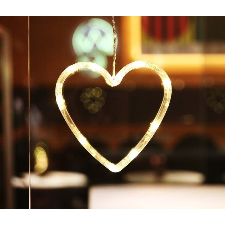 Decoratiune de Craciun Luminoasa in Forma de Inima, Figurina cu LED si Ventuza pentru Geam, Plastic cu Intrerupator, Alb Cald, 21x13 cm