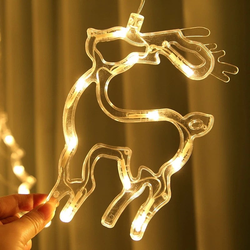 Decoratiune de Craciun Luminoasa LED in Forma de Cerb, Figurina pentru Geam cu Ventuza, Plastic, Alb Cald, 18x13 cm
