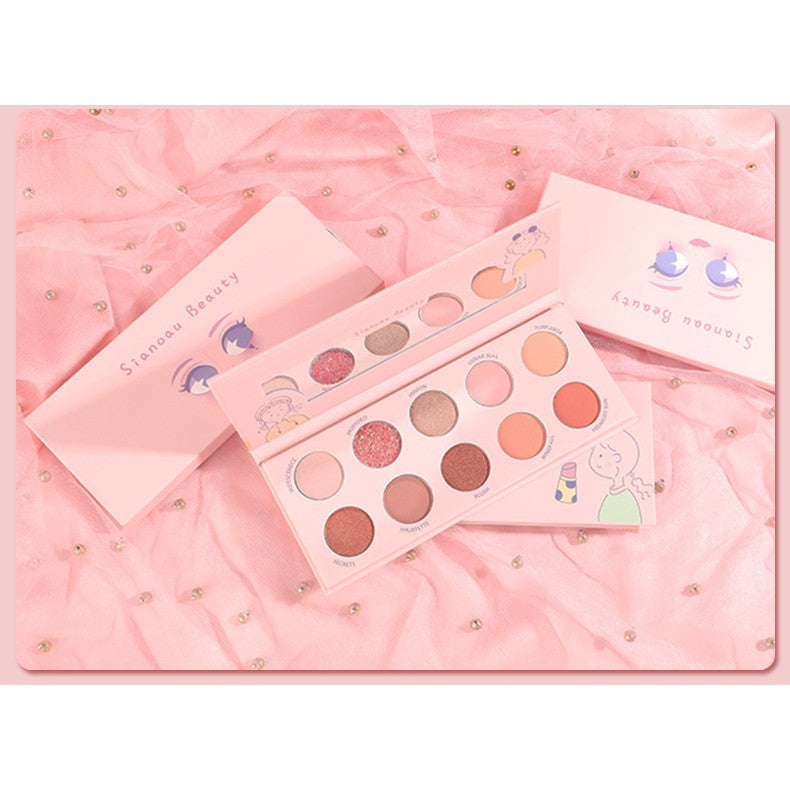 Sianoau Paleta Farduri de Ochi, Trusa Machiaj cu 10 Culori Pigmentate, Textura Fina cu Finish Mat, Sidefat, Metalic si Glitter, Multicolor