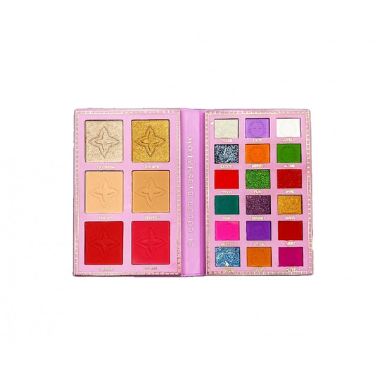 Kevin&Coco Paleta Farduri Tip Carte, 24 Culori Intens Pigmentate, Include Iluminator si Blush, Design Dreptunghiular, Multicolor, 210 g
