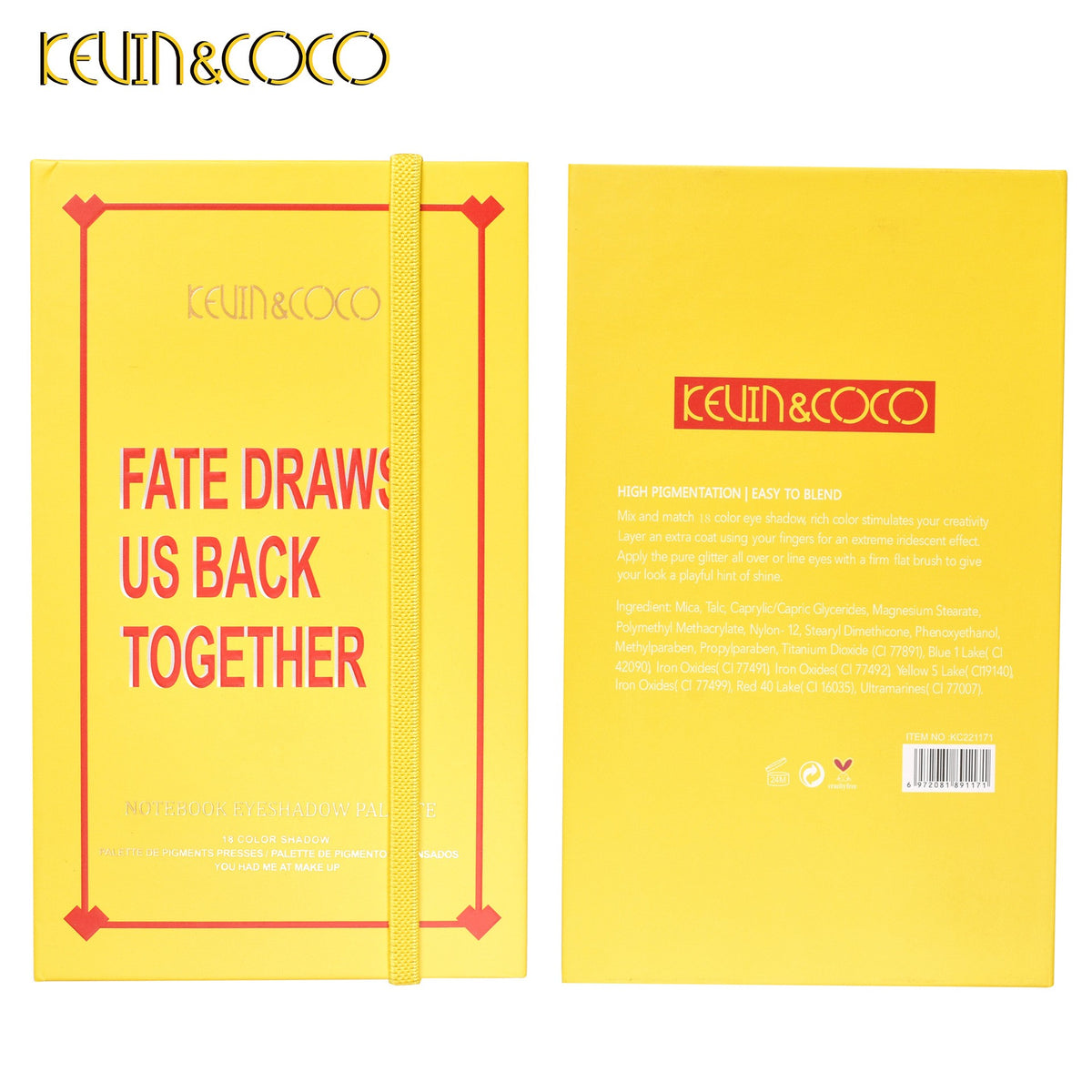 Kevin&Coco Paleta Farduri de Pleoape, 18 Culori Pigmentate, Textura Fina cu Finish Mat, Metalic si Sidefat, Galben