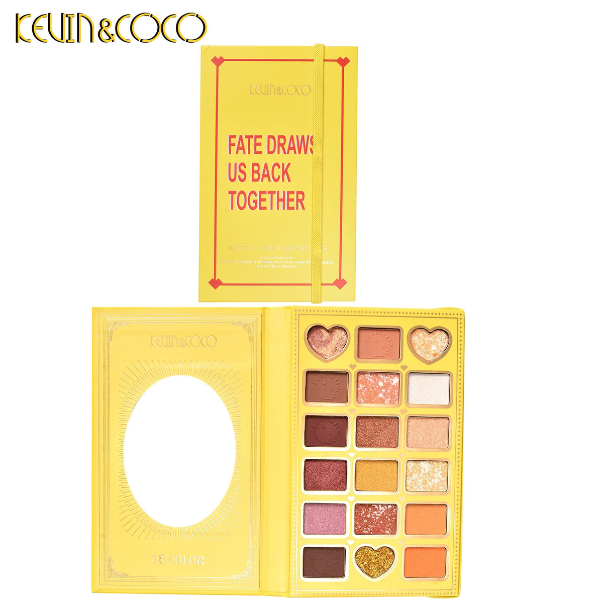 Kevin&Coco Paleta Farduri de Pleoape, 18 Culori Pigmentate, Textura Fina cu Finish Mat, Metalic si Sidefat, Galben