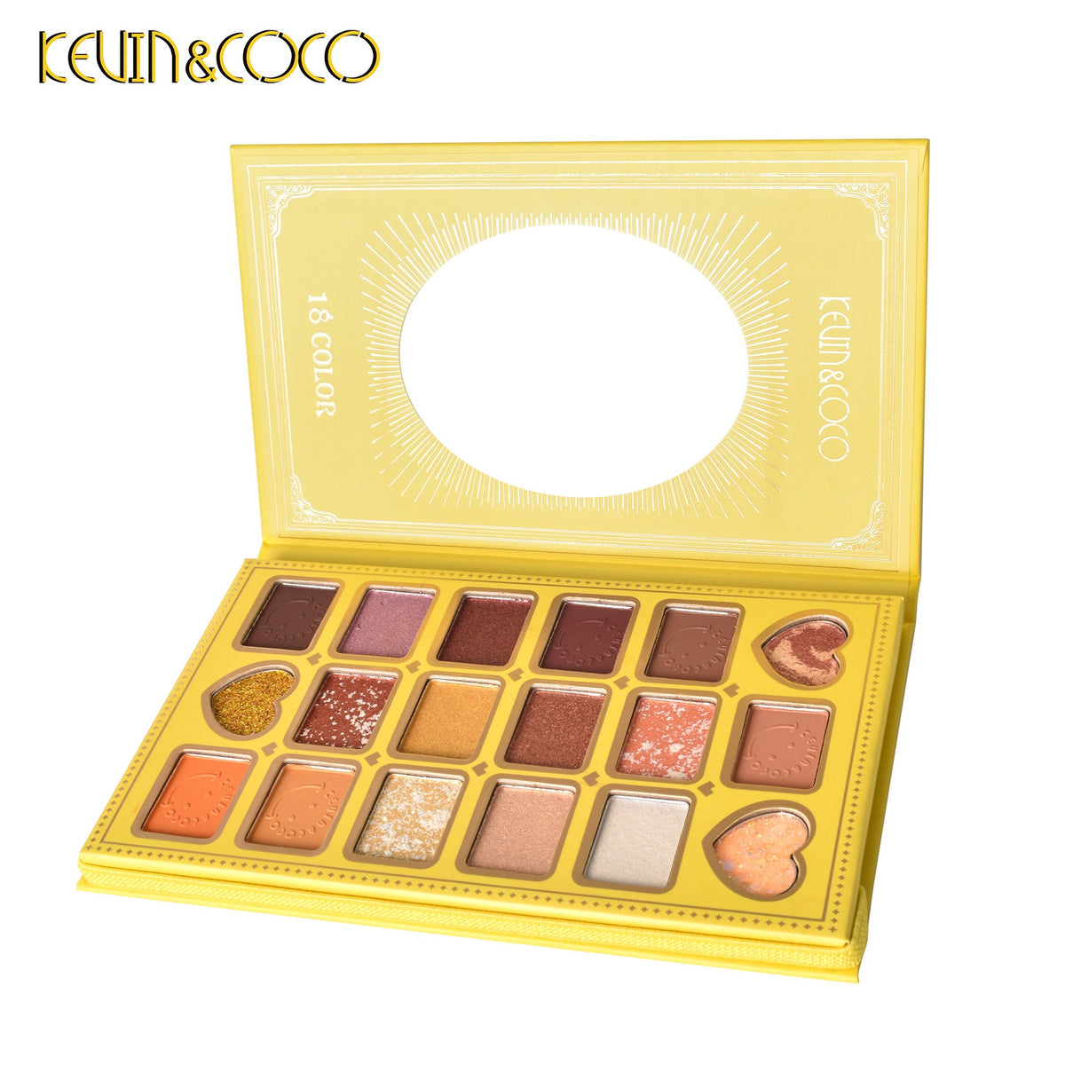 Kevin&Coco Paleta Farduri de Pleoape, 18 Culori Pigmentate, Textura Fina cu Finish Mat, Metalic si Sidefat, Galben