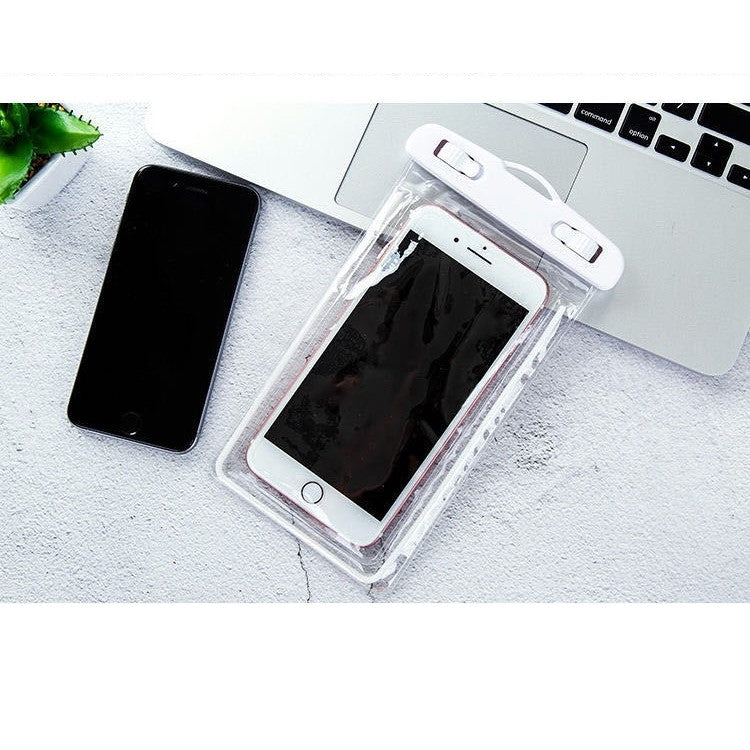 Husa Subacvatica Universala Zip, Protectie Impermeabila IPX8, Rezistenta la Apa, Zapada si Praf, Compatibila Touchscreen, PVC Transparent cu Snur inclus, Pana la 6.9 Inch, Alb