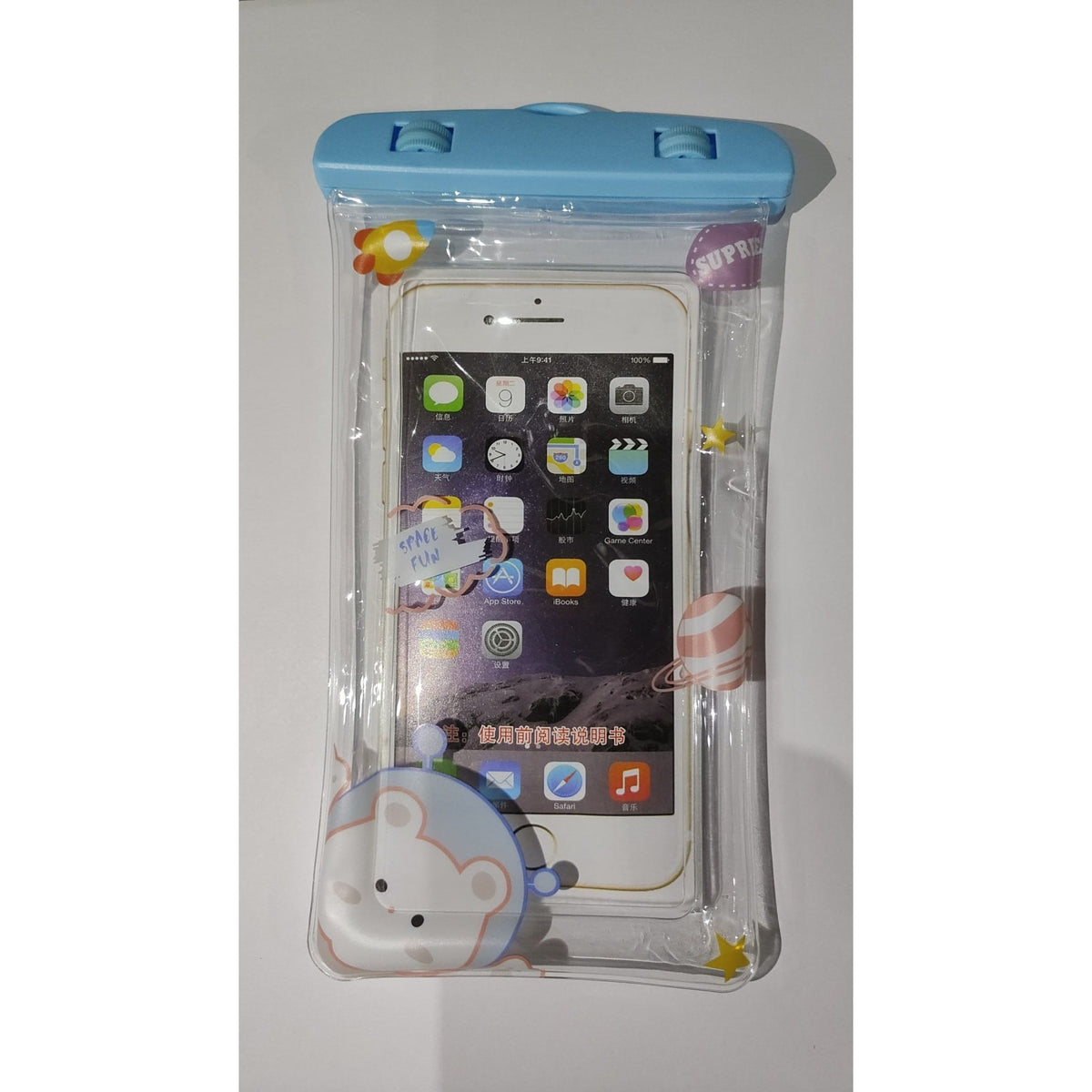 Husa Subacvatica Fruity, Carcasa Impermeabila si Protectie Zapada, Universala pentru Telefoane pana la 6.9 inch, Certificare IPX8, Transparenta cu Snur, Model 1, Albastru Deschis
