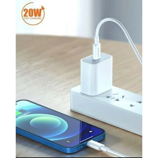 WUW Cablu De Date Si Incarcare Rapida, USB Type-C La Lightning, Power Delivery 20W, Conectori Nichelati, Cupru, 1 m, Alb, X181