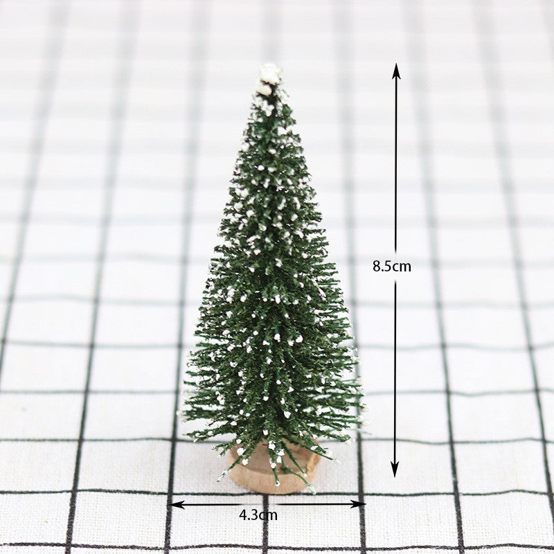 Brad Artificial de Crăciun, Ornament Masă pe Suport de Lemn, Verde Înzăpezit, 15 cm
