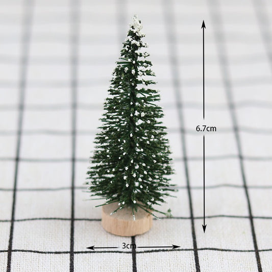 Brad Artificial de Crăciun, Ornament Masă, Suport Lemn, Aspect Înzăpezit, Verde, 20 cm