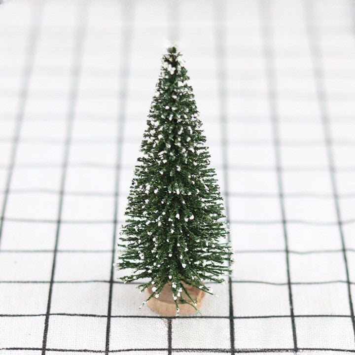 Brad Artificial de Crăciun, Ornament Masă, Suport Lemn, Aspect Înzăpezit, Verde, 20 cm