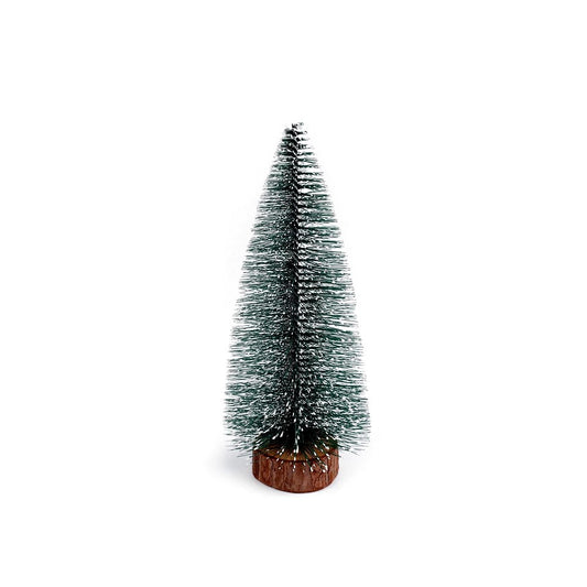 Brad Artificial De Craciun Miniatură, Ornament Masa Cu Aspect Nins, Decoratiune Iarna Handmade, Suport Lemn, Inaltime 25 cm, Argintiu