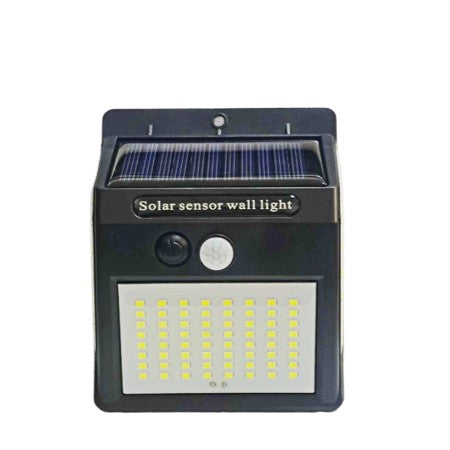 Lampa Solara de Perete cu Senzor de Miscare si Lumina, 64 LED, Unghi Detectie 180 Grade, Acumulator 1200 mAh, Exterior, Plastic ABS, Negru
