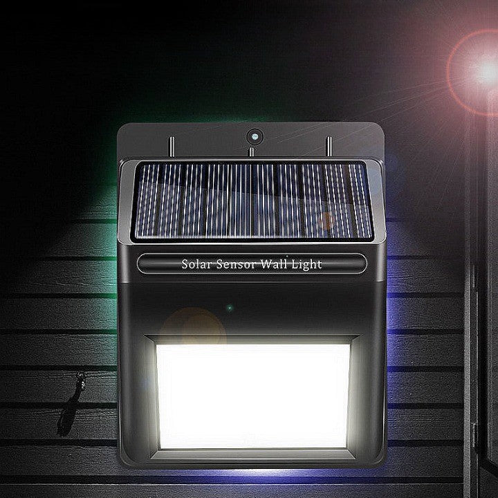 Lampa Solara de Perete cu Senzor de Miscare si Lumina, 64 LED, Unghi Detectie 180 Grade, Acumulator 1200 mAh, Exterior, Plastic ABS, Negru
