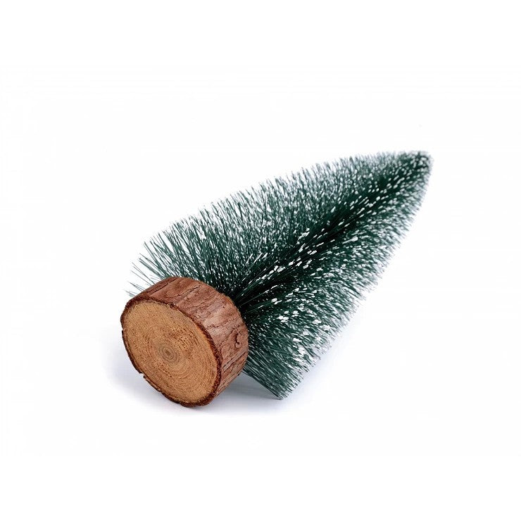 Brad Artificial de Crăciun, Tip Pin Înzăpezit, Ornament pentru Masă, Suport Lemn, Verde, 35 cm