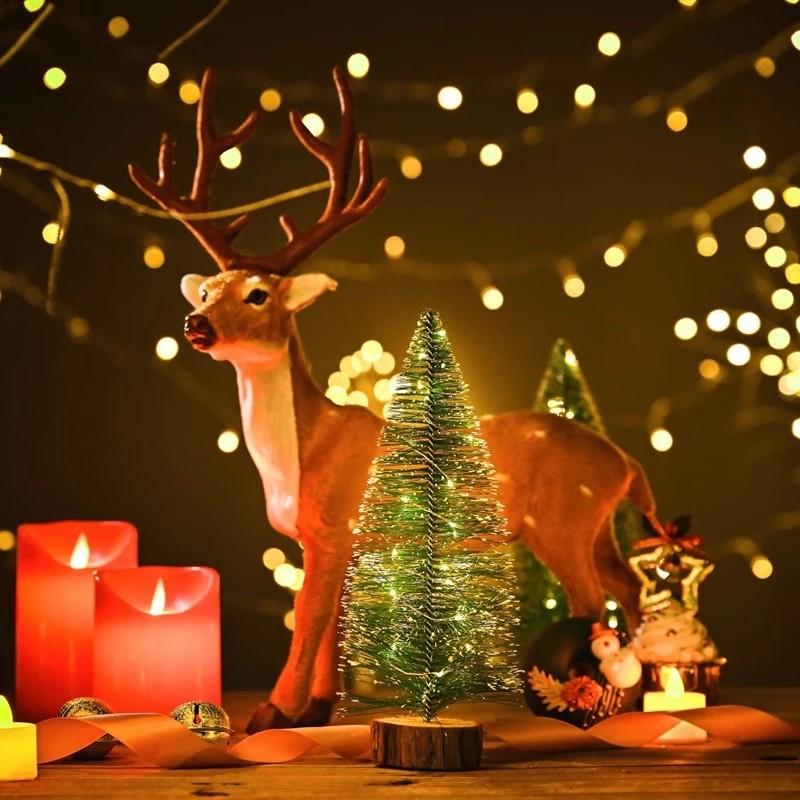 Brad Artificial de Crăciun, Tip Pin Înzăpezit, Ornament pentru Masă, Suport Lemn, Verde, 35 cm