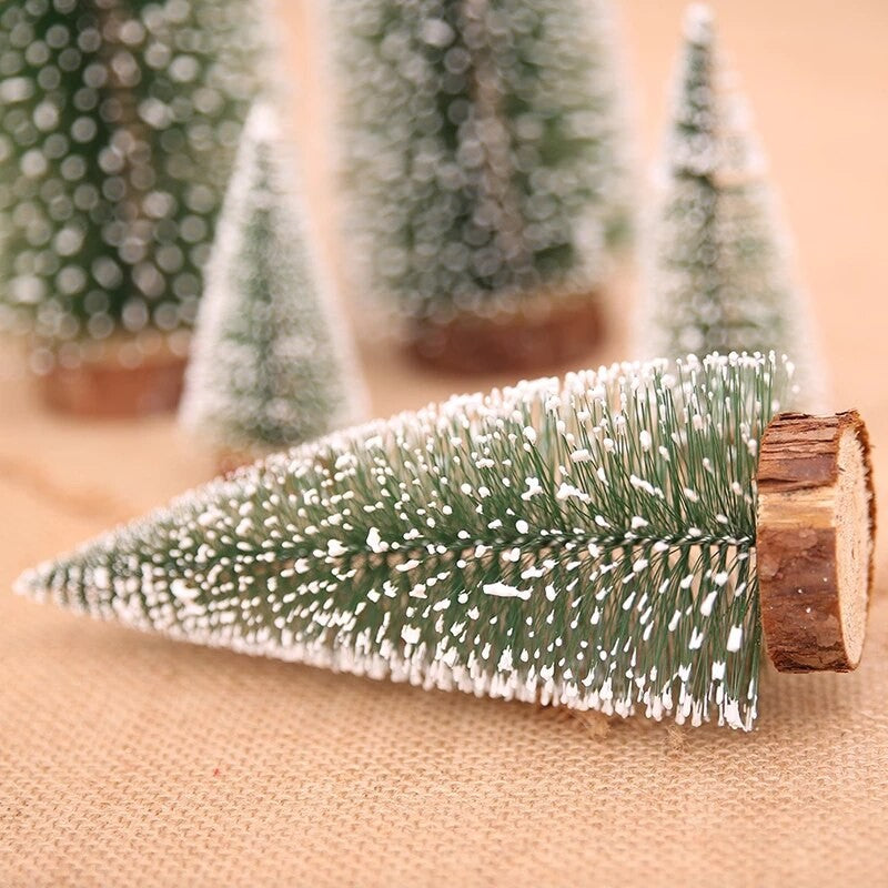 Brad Artificial de Crăciun, Tip Pin Înzăpezit, Ornament pentru Masă, Suport Lemn, Verde, 35 cm