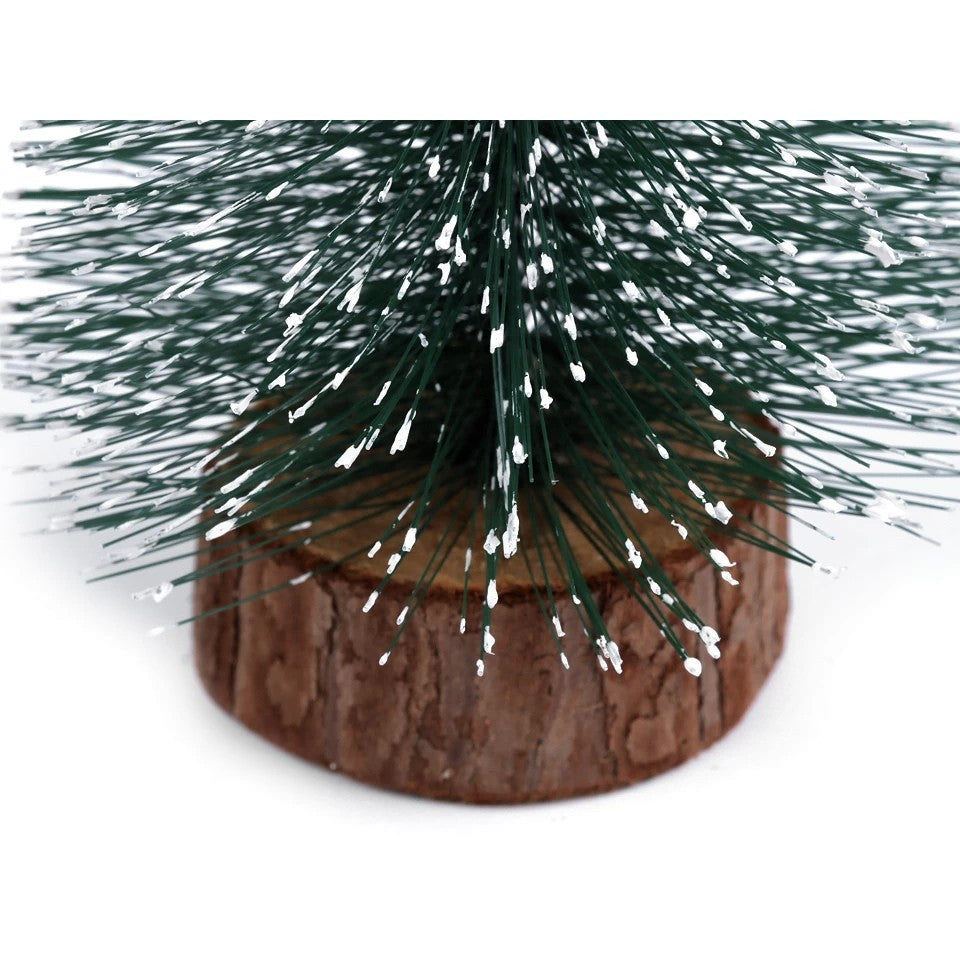 Brad Artificial De Craciun Pentru Masa, Ornament Festiv Inzapezit Cu Suport Din Lemn, Decoratiune Miniaturala De Iarna, Argintiu, 40 cm